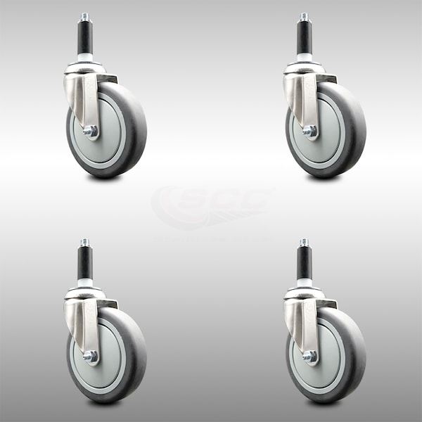 5 Inch 316SS Thermoplastic Rubber Swivel 7/8 Inch Expanding Stem Caster Set